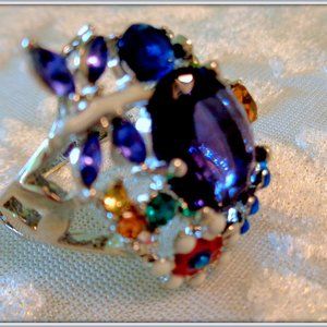 MULTI COLOR GEMSTONE HAND CRAFTED LADY'S RING S7